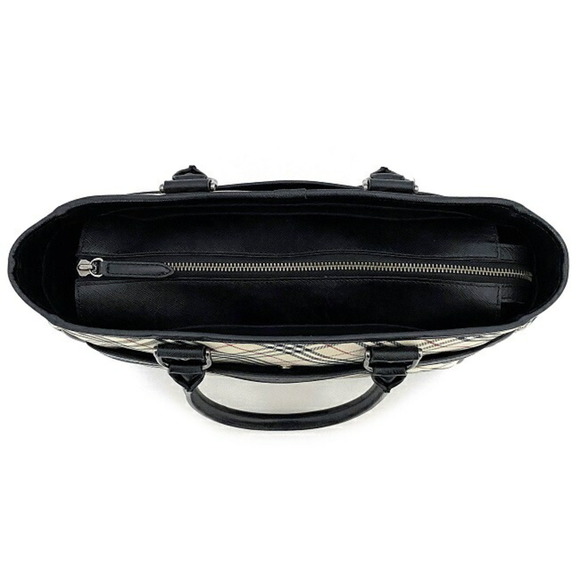 Burberry Tote Bag Beige Black Check Nova Handbag Canvas Leather BURBERRY Wome... - Picture 9 of 10